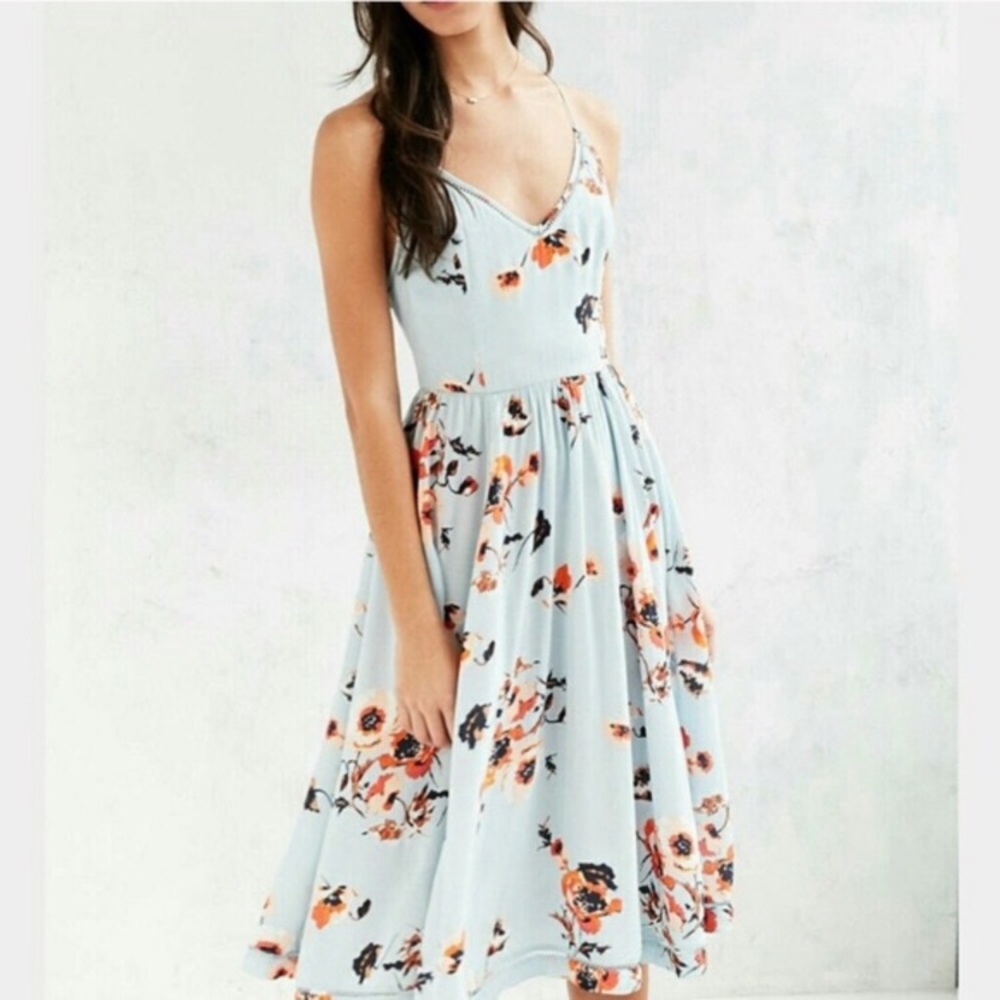 Cooperative blue/orange midi dress.